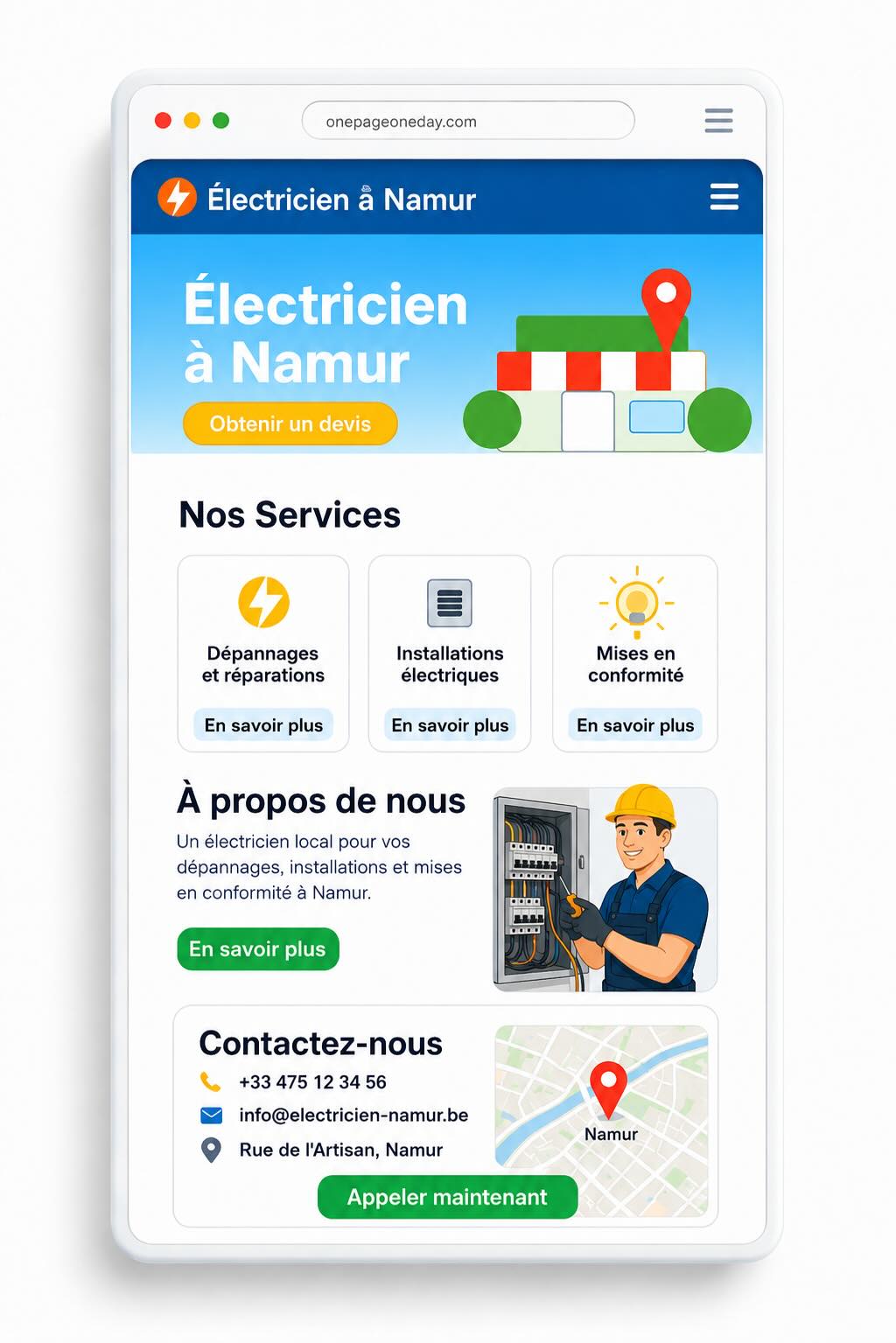 Aperçu frontal d'un site « One Page » OnePageOneDay