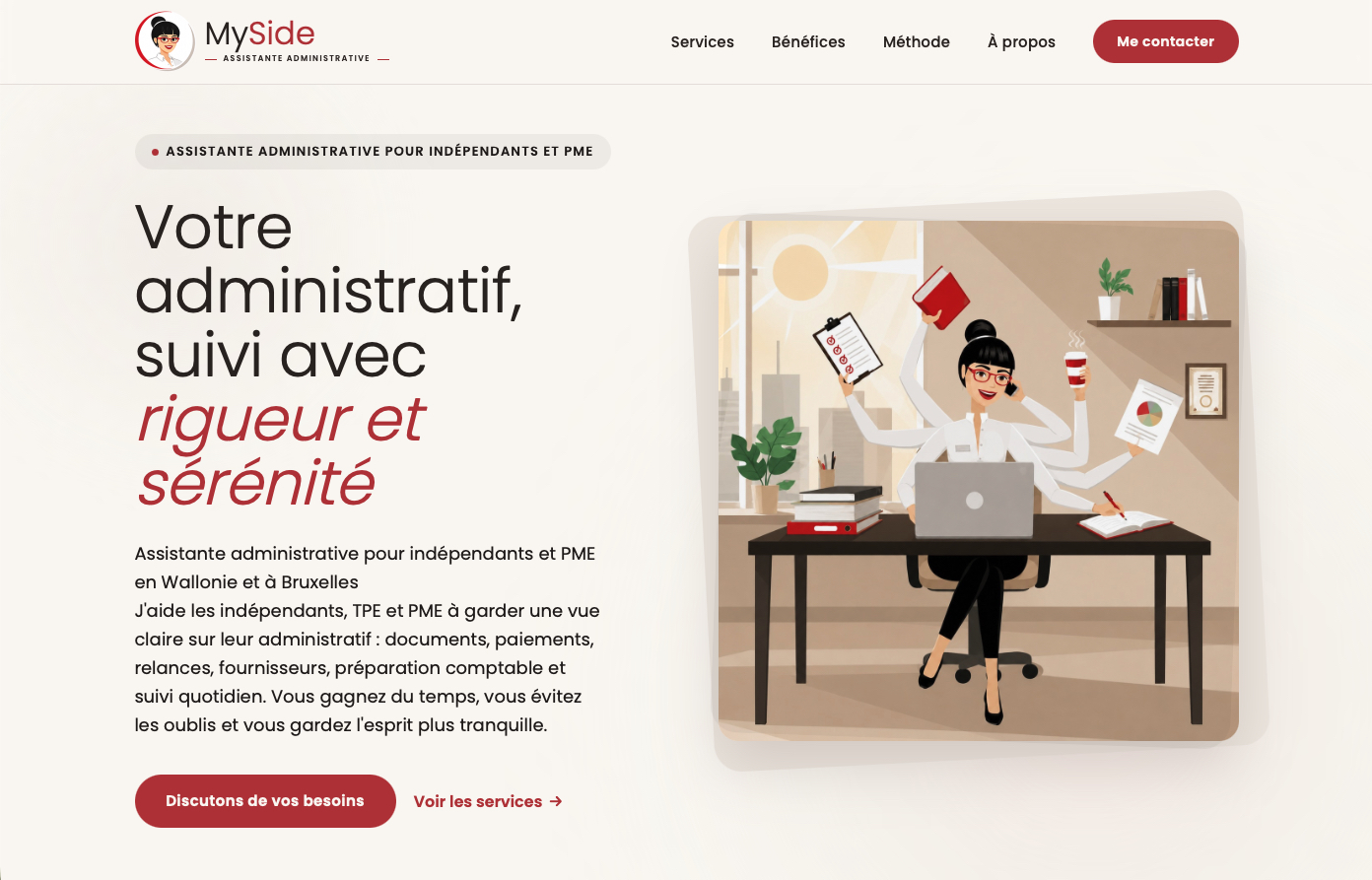 Aperçu du site MySide, assistante administrative pour indépendants et PME