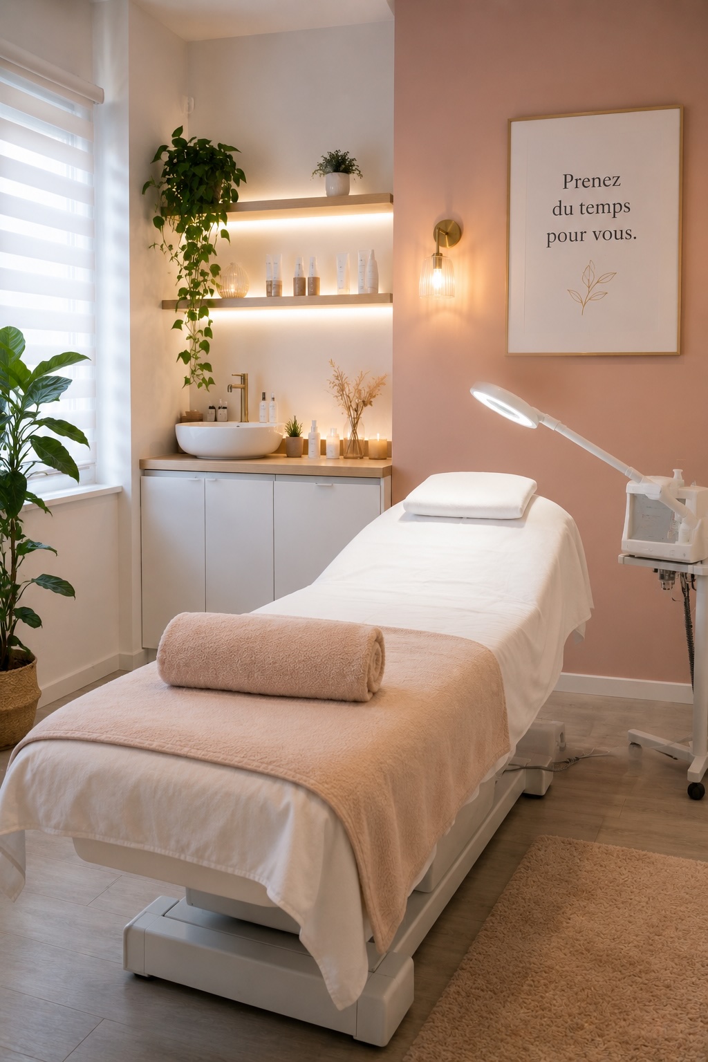 Cliente consultant le site d'un salon d'esthétique avant de réserver un soin